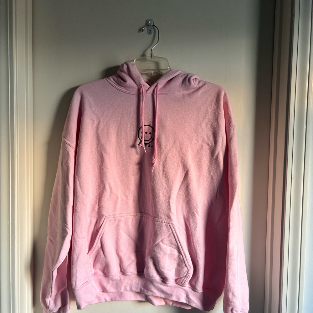 Soft Pink Pullover Sweater with Hood and Drawstrings